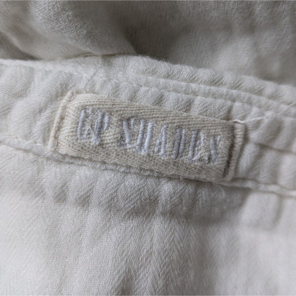 CP Shades Ivory Smocked Cotton Gauze Button Down Shirt Size Small V Neck Collar - Picture 3 of 8